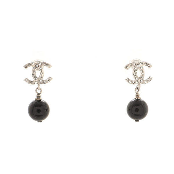 Chanel CC Drop Earrings Crystal Embellished Metal and Beads Black 1364899