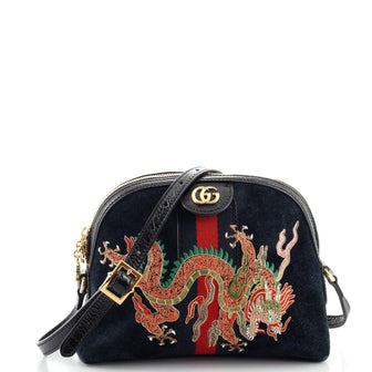Gucci Ophidia Dome Shoulder Bag Embroidered Suede Small