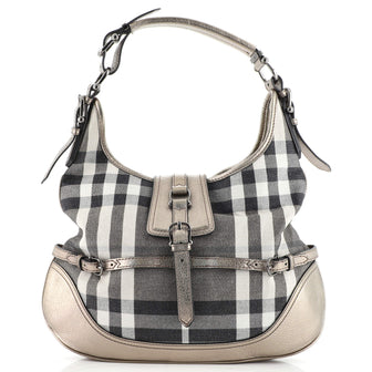 Burberry Buckle Hobo Check Canvas and Leather Medium