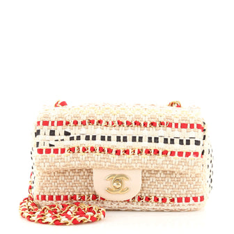 Chanel Classic Single Flap Bag Woven Cotton and Raffia Mini