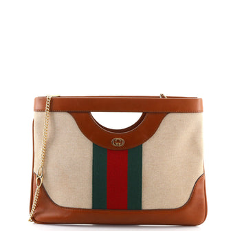 Gucci Cut Out Handle Chain Tote Vintage Web Canvas Large