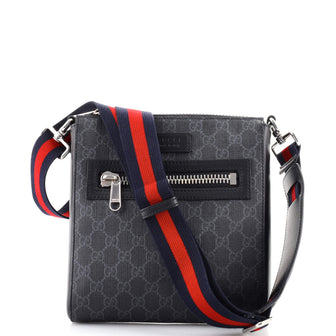 Gucci Web Strap Front Zip Messenger Bag GG Coated Canvas Small