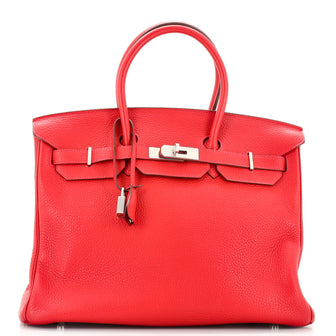 Hermes Birkin Handbag Red Togo with Palladium Hardware 35