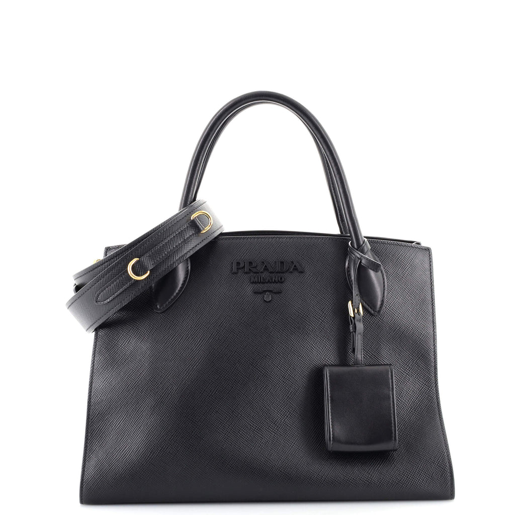 Prada Monochrome Medium Saffiano Bag in Black