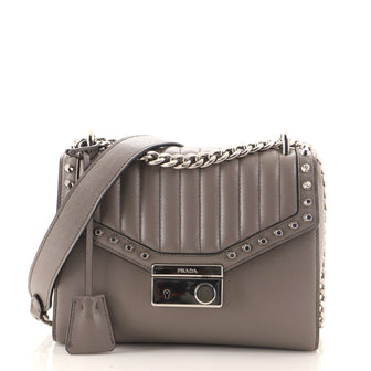 Prada Sound Shoulder Bag Studded Quilted Leather Small