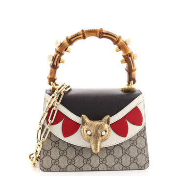 Gucci Broche Bamboo Top Handle Bag GG Coated Canvas and Leather Mini