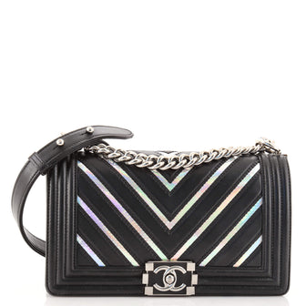 Chanel Boy Flap Bag Chevron Lambskin with Holographic PVC Old