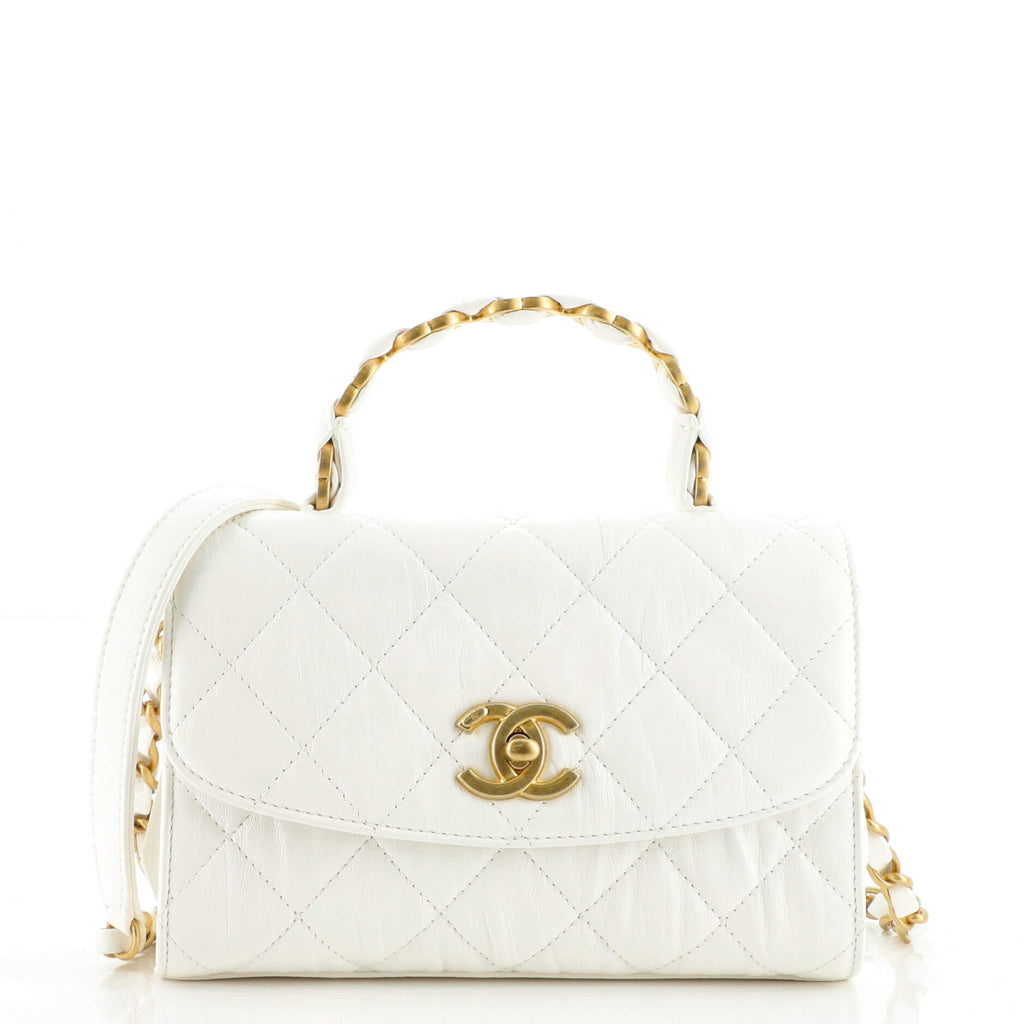 CHANEL Crumpled Lambskin Quilted Mini CC Links Top Handle Flap Light Pink  989611