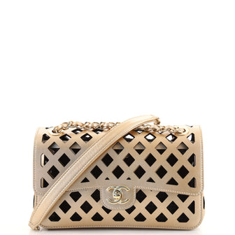 Chanel Sea Through Flap Bag Perforated Calfskin with Tweed Mini