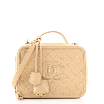 Chanel Filigree Vanity Case Quilted Caviar Large