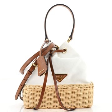 Prada Drawstring Bucket Bag Canvas and Wicker Medium