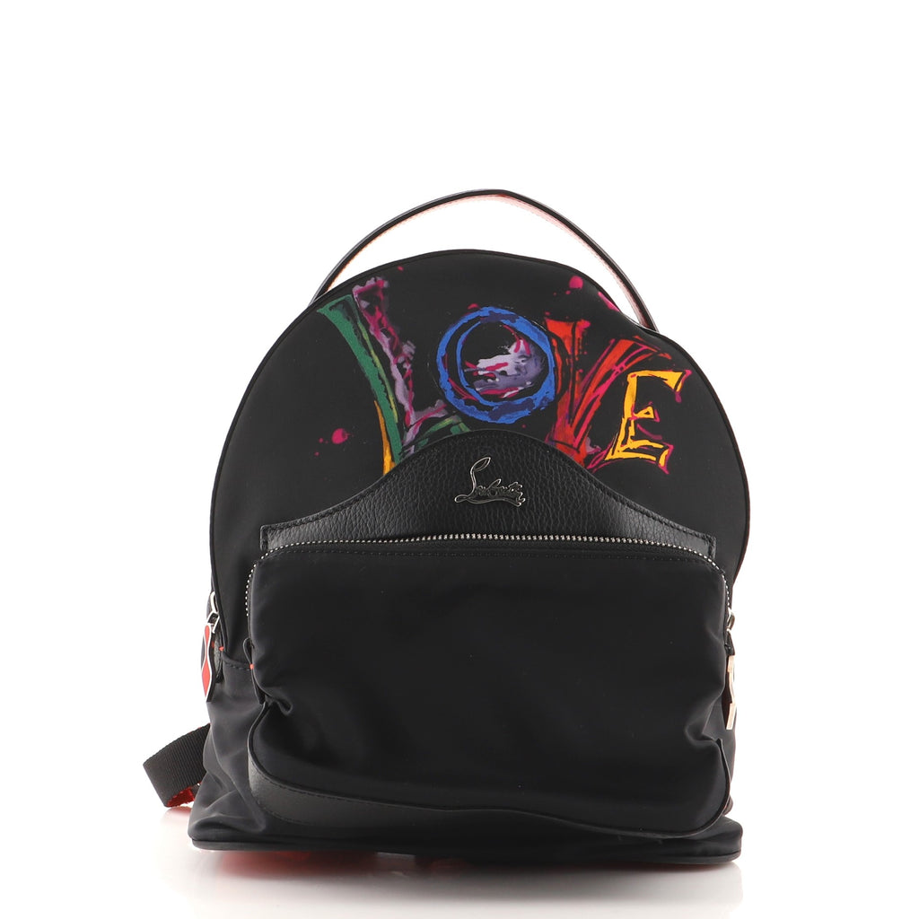 christian louboutin mini backpack Christian Louboutin Backloubi Backpack Printed Nylon Small Black 13654995