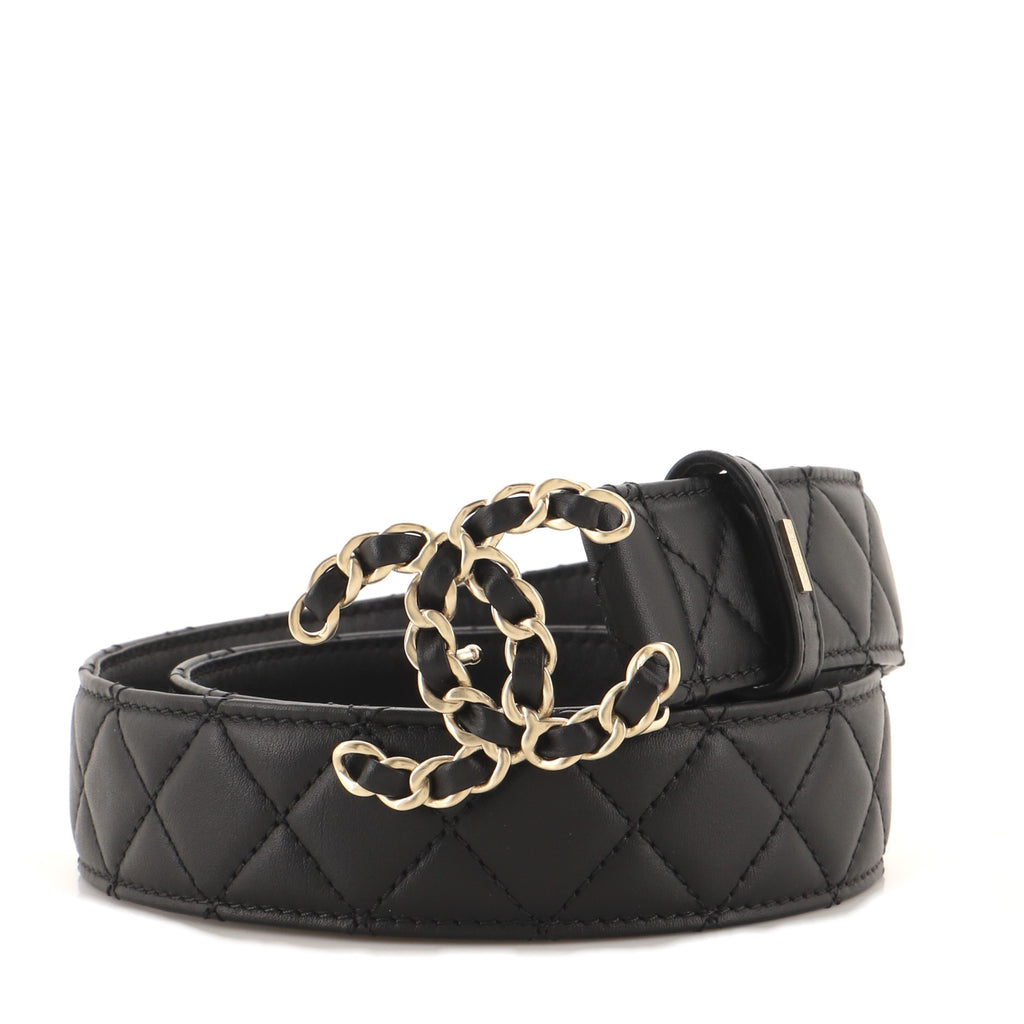 Chanel Woven Chain CC Buckle Belt Quilted Leather Medium Black 1366192