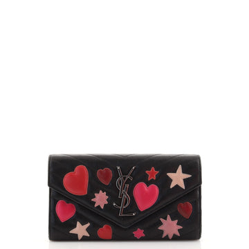Saint Laurent Classic Monogram Flap Wallet Embellished Matelasse Chevron Leather Large