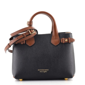 Burberry Banner Tote Leather and House Check Canvas Small