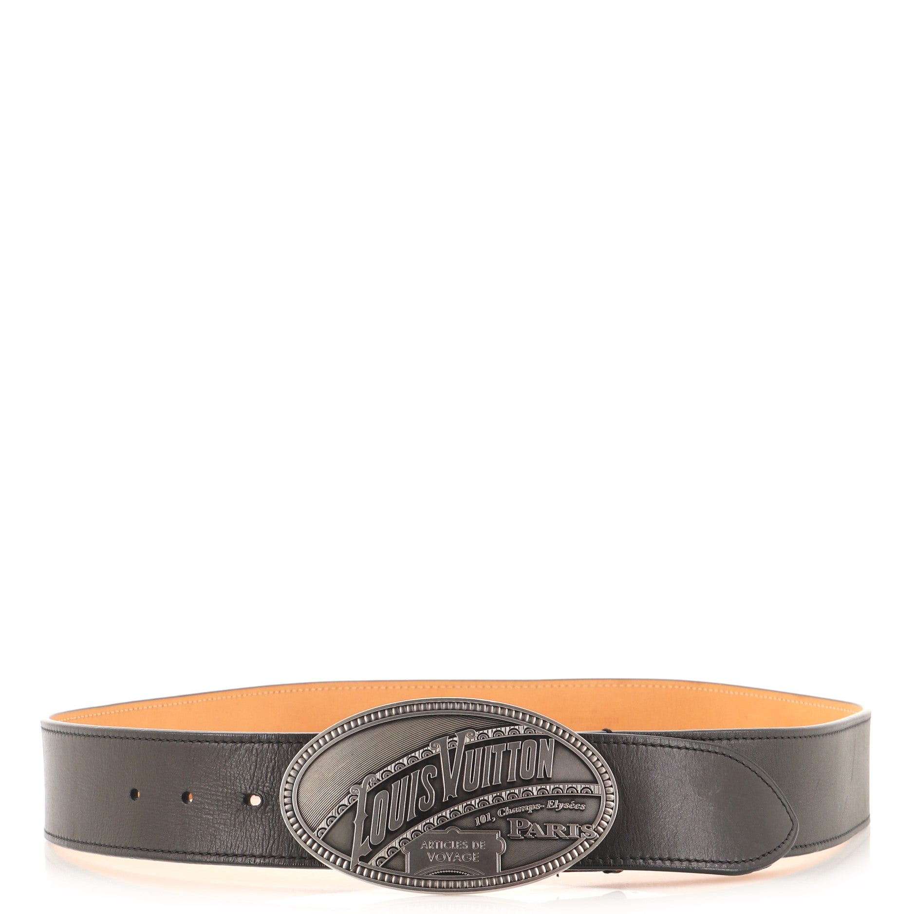 Louis Vuitton El Dorado Oval Buckle Belt Leather Wide Black 1366701