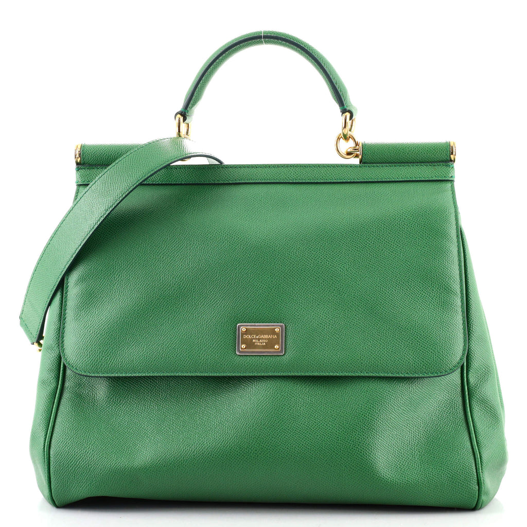 Dolce & Gabbana Green Large Miss Sicily Leather Handle Bag