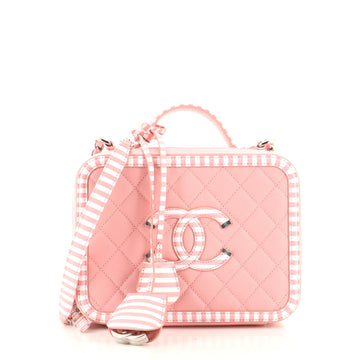 Chanel Filigree Vanity Case Quilted Caviar with Striped Leather Medium