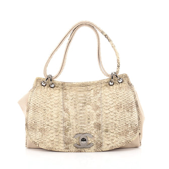 Chanel Flap Shoulder Bag Canvas and Python Medium