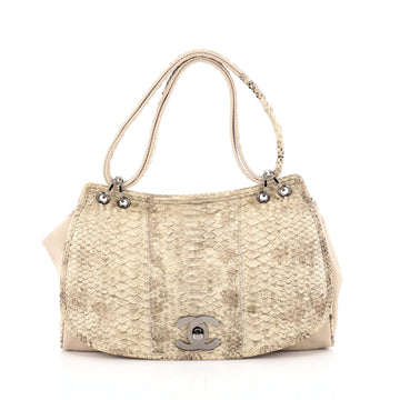 Chanel Flap Shoulder Bag Canvas and Python Medium