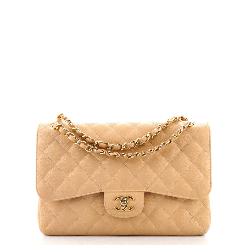 Chanel Classic Double Flap Bag Quilted Caviar Jumbo Neutral 1368301