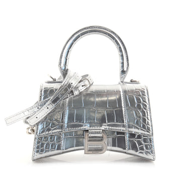 Balenciaga Hourglass Top Handle Bag Crocodile Embossed Leather XS