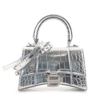 Balenciaga Hourglass Top Handle Bag Crocodile Embossed Leather XS