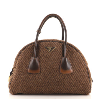 Prada Vichy Vintage Bowler Bag Tweed Large