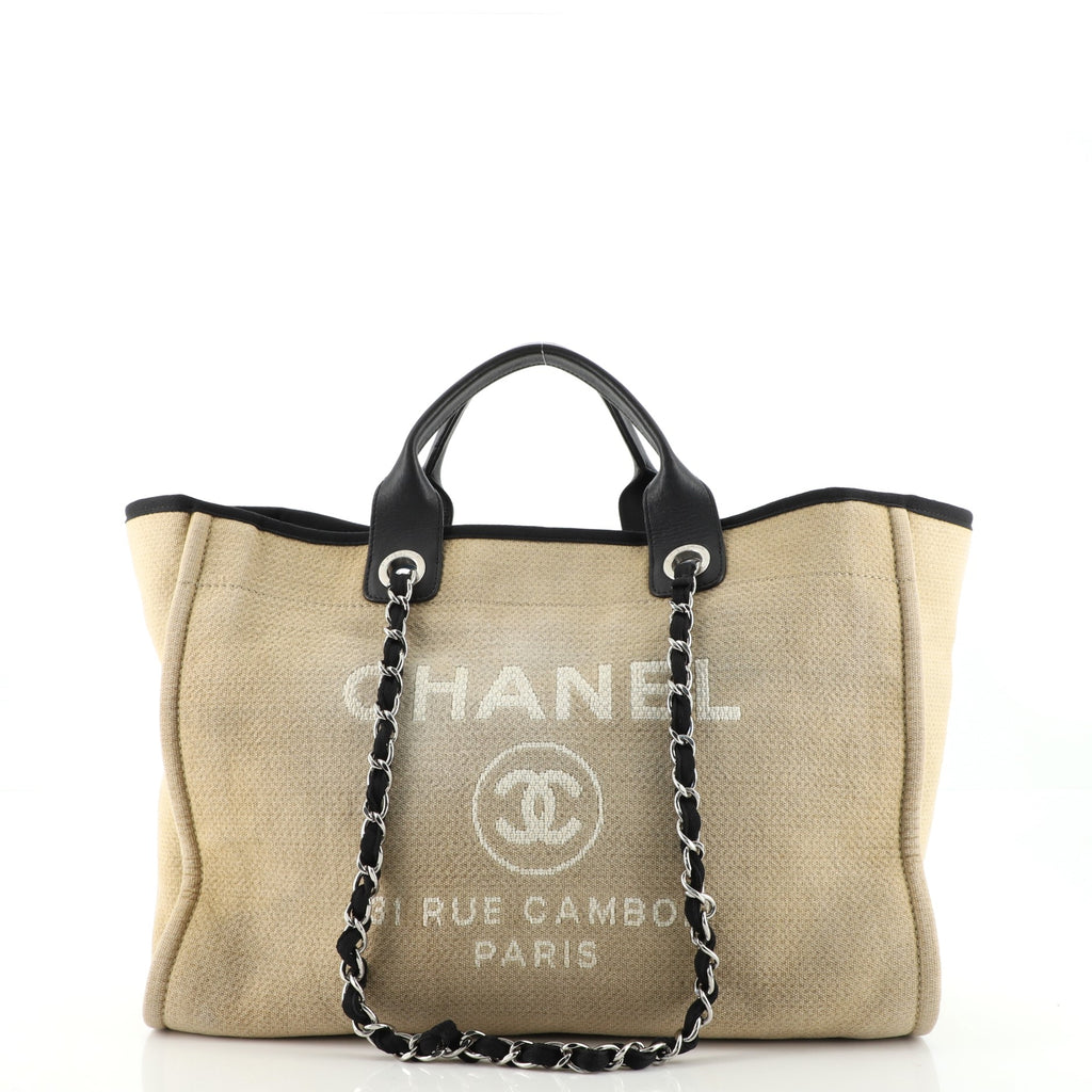 Chanel Deauville Logo Shopping Tote Printed Raffia Large Blue 448632