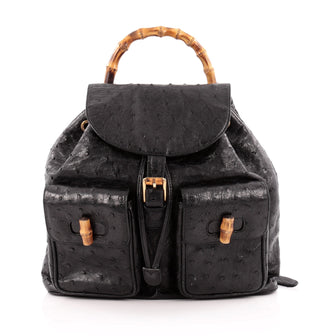 Gucci Vintage Bamboo Backpack Ostrich Medium