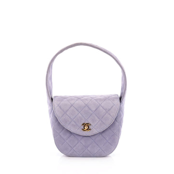 Chanel Vintage Round Top Handle Bag Quilted Suede Small