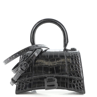 Balenciaga Hourglass Top Handle Bag Crocodile Embossed Leather Small