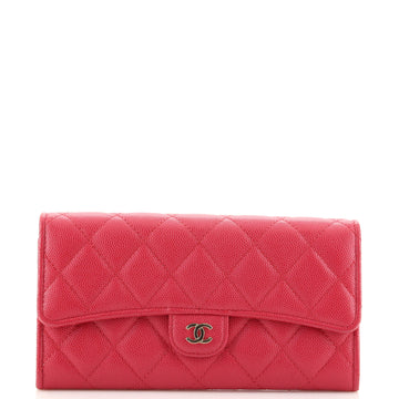Chanel CC Gusset Classic Flap Wallet Quilted Caviar Long