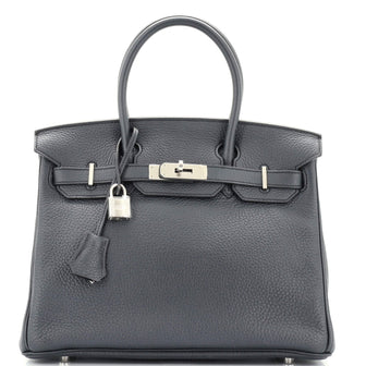 Hermes Birkin Handbag Blue Clemence with Palladium Hardware 30