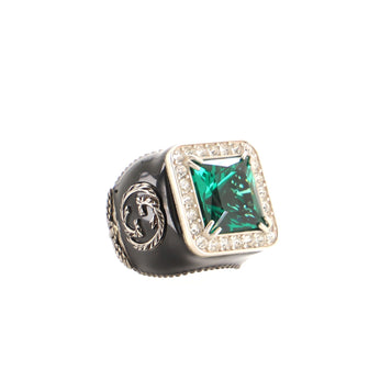 Gucci Signet Cocktail Ring Sterling Silver with Crystals and Enamel