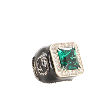 Gucci Signet Cocktail Ring Sterling Silver with Crystals and Enamel