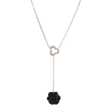 Chanel Camelia Lariat Necklace 18K White Gold with Diamonds and Onyx