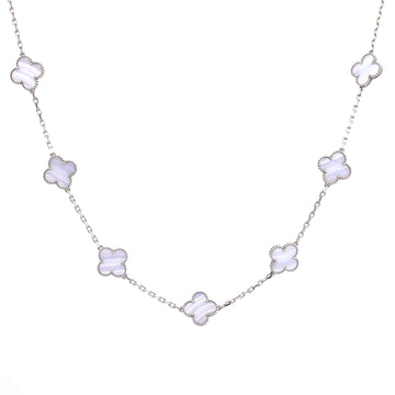 Vintage Alhambra 20 Motifs Necklace 18K White Gold and Chalcedony