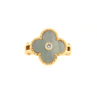 Van Cleef & Arpels Vintage Alhambra Ring 18K Yellow Gold with Mother of Pearl and Diamond