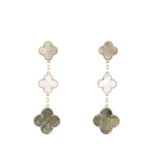 Van Cleef & Arpels Magic Alhambra 3 Motifs Earrings 18K White Gold with Mother of Pearl and Chalcedony