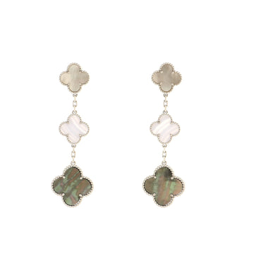 Van Cleef & Arpels Magic Alhambra 3 Motifs Earrings 18K White Gold with Mother of Pearl and Chalcedony