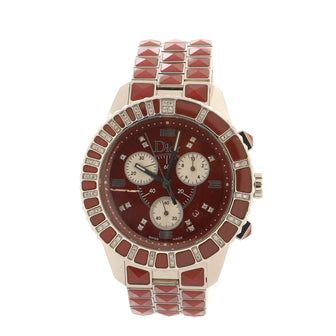 Christian Dior Christal Chronograph Quartz Watch Stainless Steel and Sapphire Crystals with Diamond Bezel and Markers 38