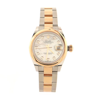 Rolex Oyster Perpetual Datejust Automatic Watch Stainless Steel and Everose Gold with Diamond Markers and Mother of Pearl 28