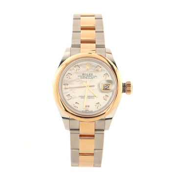 Rolex Oyster Perpetual Datejust Automatic Watch Stainless Steel and Everose Gold with Diamond Markers and Mother of Pearl 28