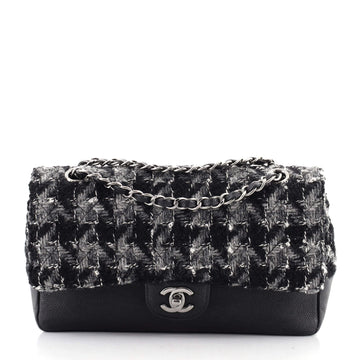 Chanel Classic Double Flap Bag Quilted Tweed and Caviar Medium