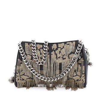 Alexander McQueen Heraldic Shoulder Bag Leather with Chain and Sequin Embroidery Medium Black