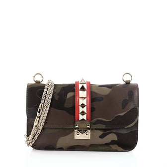 Valentino Glam Lock Shoulder Bag Camo Leather and Canvas Medium