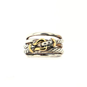 David Yurman Crossover Cable Buckle Ring Sterling Silver with 18K Yellow Gold 14mm