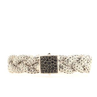 John Hardy Classic Braided Chain Bracelet Sterling Silver with Black Sapphires Large