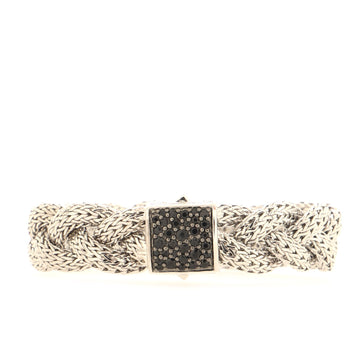 John Hardy Classic Braided Chain Bracelet Sterling Silver with Black Sapphires Large